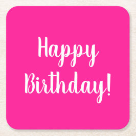 Porta-copo De Papel Quadrado Feliz aniversário, Festa de aniversário rosa quent
