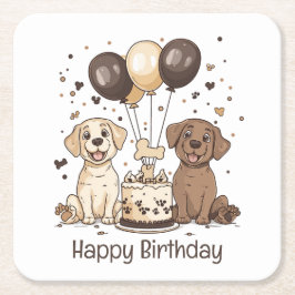 Porta-copo De Papel Quadrado Feliz Aniversário Labrador Cachorros de Retriever