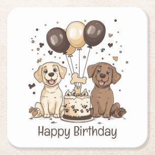 Porta-copo De Papel Quadrado Feliz Aniversário Labrador Cachorros de Retriever
