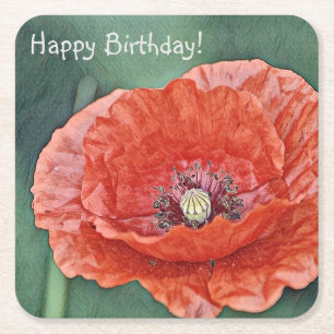 Porta-copo De Papel Quadrado Feliz aniversário Luscious Red Poppy