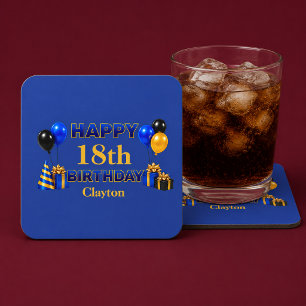 Porta-copo De Papel Quadrado Feliz Aniversário Qualquer Idade Azul