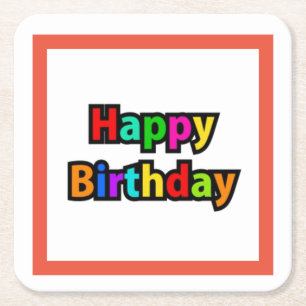 Porta-copo De Papel Quadrado Feliz Aniversário Texto