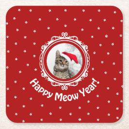 Porta-copo De Papel Quadrado "Feliz Ano de Meow!" Porta copos de papel de gato 