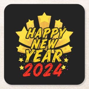 Porta-copo De Papel Quadrado Feliz Ano Novo 2024 