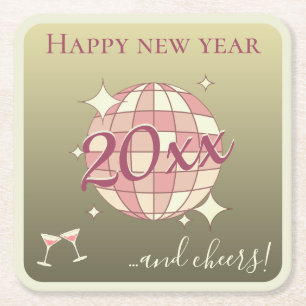 Porta-copo De Papel Quadrado Feliz ano novo 2025 véspera de ano novo rosa doura