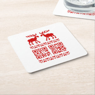 Porta-copo De Papel Quadrado Feliz ano novo de código QR do Sweater de Natal Fe