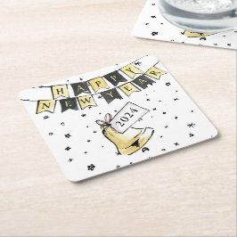 Porta-copo De Papel Quadrado Feliz ano novo Elegante moderno Partido Dourado Ne