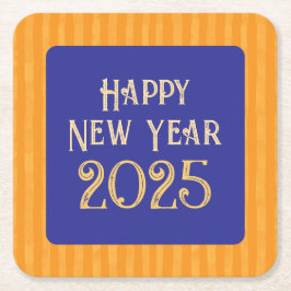 Porta-copo De Papel Quadrado Feliz ano novo festivo divertido listras azuis de 