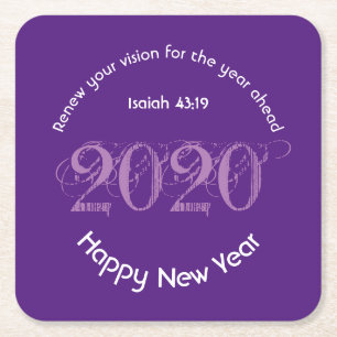 Porta-copo De Papel Quadrado Feliz Ano Novo RENOVAR VISÃO 2020 Estiloso ROXO