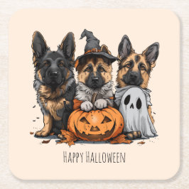 Porta-copo De Papel Quadrado Feliz Cachorros German shepherd de Halloween
