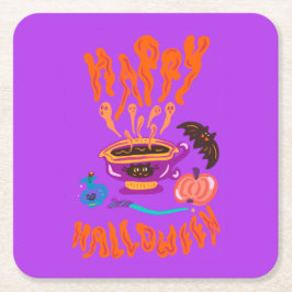 Porta-copo De Papel Quadrado Feliz café da bruxa-de-bruxa-amante de gato Hallow