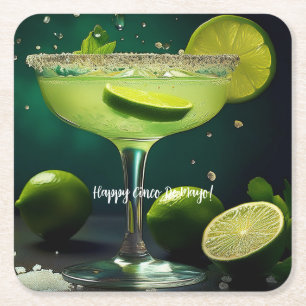 Porta-copo De Papel Quadrado Feliz Cinco de Mayo Margarita com Limões Personali