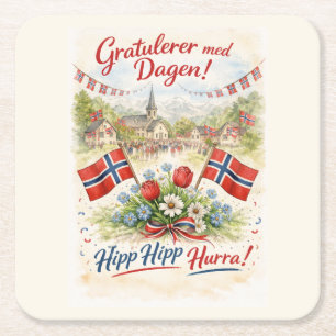 Porta-copo De Papel Quadrado Feliz Dia da Constituição da Noruega - 17 de Maio