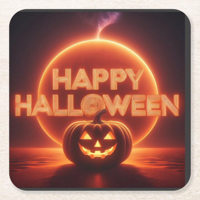 Porta-copo De Papel Quadrado Feliz Dia das Bruxas (Frente)