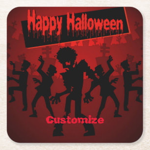 Porta-copo De Papel Quadrado Feliz Dia das Bruxas do Zombie Dance Party