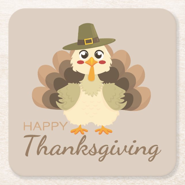 Porta-copo De Papel Quadrado Feliz Dia de Ação de Graças à Turquia (Frente)