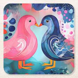 Porta-copo De Papel Quadrado feliz dia de os namorados "Um Beijo em Penas"