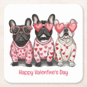 Porta-copo De Papel Quadrado Feliz Dia dos Namorados Bulldog Francês