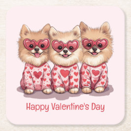 Porta-copo De Papel Quadrado Feliz Dia dos Namorados Cachorros Pomerânia