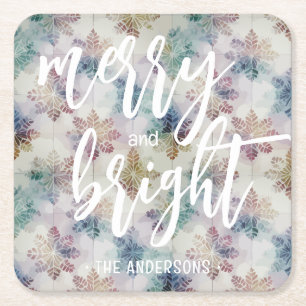 Porta-copo De Papel Quadrado Feliz e Neve Brilhante Natal