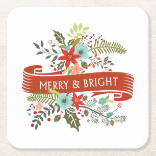 Porta-copo De Papel Quadrado Feliz e Porta copos de Cocktail de Natal Floral Br