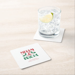 Porta-copo De Papel Quadrado Feliz e Vermelho Brilho e Natal Verde