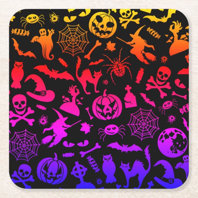 Porta-copo De Papel Quadrado Feliz Festa de Halloween neon assustador (Frente)