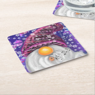 Porta-copo De Papel Quadrado Feliz Gnomo Em Roxo Que Canta Uma Canção De Nata