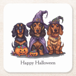 Porta-copo De Papel Quadrado Feliz Halloween Dachshund Witch Dogs