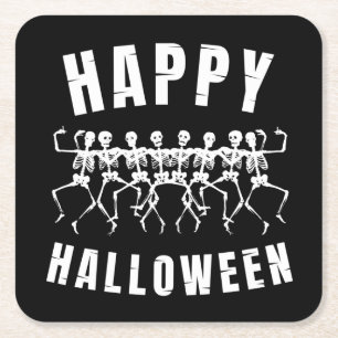 PORTA-COPO DE PAPEL QUADRADO FELIZ HALLOWEEN ESQUELETOS DANÇANTES