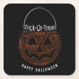 Porta-copo De Papel Quadrado Feliz Halloween Jack O Lanterna Word Art Laranja