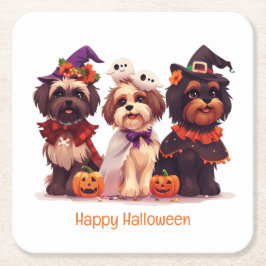 Porta-copo De Papel Quadrado Feliz Halloween Shih Tzu Dogs