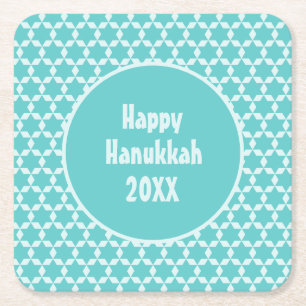 Porta-copo De Papel Quadrado Feliz Hanukkah Star Azulejos Turquoise