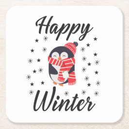 Porta-copo De Papel Quadrado Feliz Inverno, Pinguim Bonito