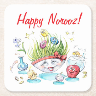 Porta-copo De Papel Quadrado Feliz mesa engraçada do Noroz Haft Sin
