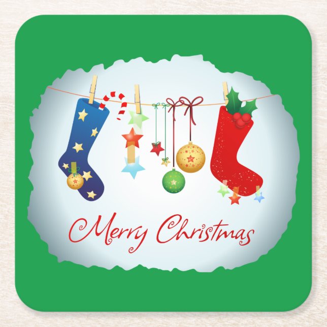 Porta-copo De Papel Quadrado Feliz Natal (Frente)