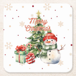 Porta-copo De Papel Quadrado Feliz Natal Árvore Snowman e Presentes
