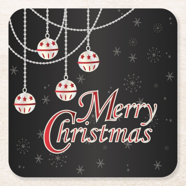Porta-copo De Papel Quadrado Feliz Natal | Branco (Frente)