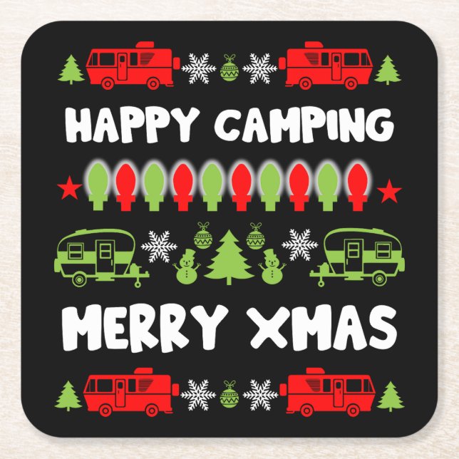 Porta-copo De Papel Quadrado Feliz Natal Caravan (Frente)