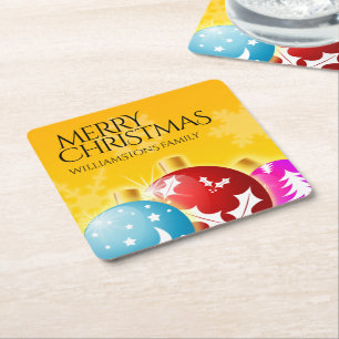 Porta-copo De Papel Quadrado Feliz Natal com Ornamentos Festivos de Férias