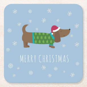 Porta-copo De Papel Quadrado Feliz Natal Dachshund 