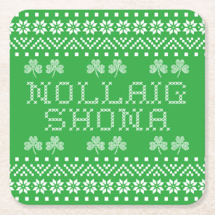 Porta-copo De Papel Quadrado Feliz Natal em gaélico irlandês Nollaig Shona
