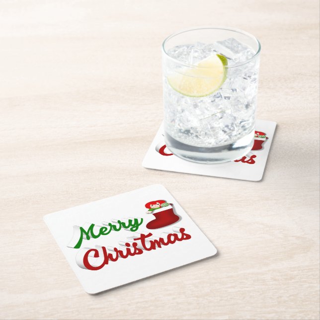Porta-copo De Papel Quadrado Feliz Natal - Escrevendo um roteiro vermelho (Insitu)