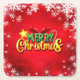 Porta-copo De Papel Quadrado Feliz Natal Feliz Natal Vermelho, feriado verde