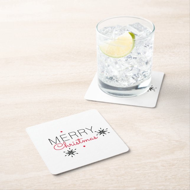 Porta-copo De Papel Quadrado Feliz Natal Floco de Neve Vermelho e Negro (Insitu)