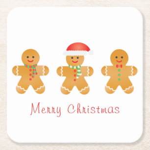Porta-copo De Papel Quadrado Feliz Natal Gingerbread Men Santa Hat
