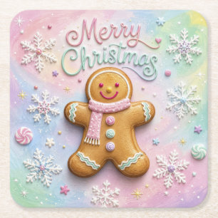 Porta-copo De Papel Quadrado Feliz Natal Homem de Biscoito de Gengibre Flocos d