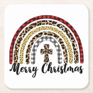 Porta-copo De Papel Quadrado Feliz Natal Leopard Imprima Cross