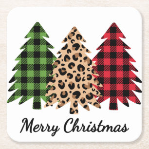 Porta-copo De Papel Quadrado Feliz Natal Leopardo e Xadrezes