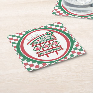 Porta-copo De Papel Quadrado Feliz Natal - Marquee Retro - Alegria ao Mundo